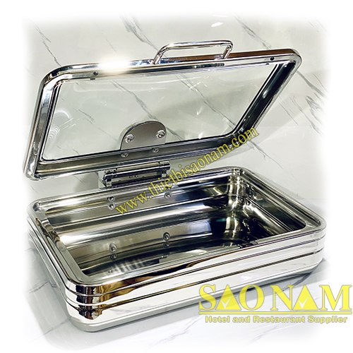 Nắp được thiết kế có kính cường lực nhìn thấy thức ăn bên trong, ngoài ra được thiết kế hệ thống thu hồi hơi nước, đem nước trở lại khay nước.