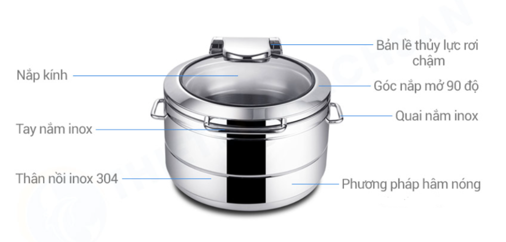 Các bộ phận của Nồi Hâm Buffet Tròn Cao Nắp Kiếng SN#520023