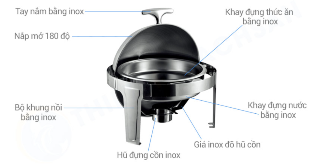 Các bộ phận của Nồi Hâm Thức Ăn Tròn Chân Inox SN#520031