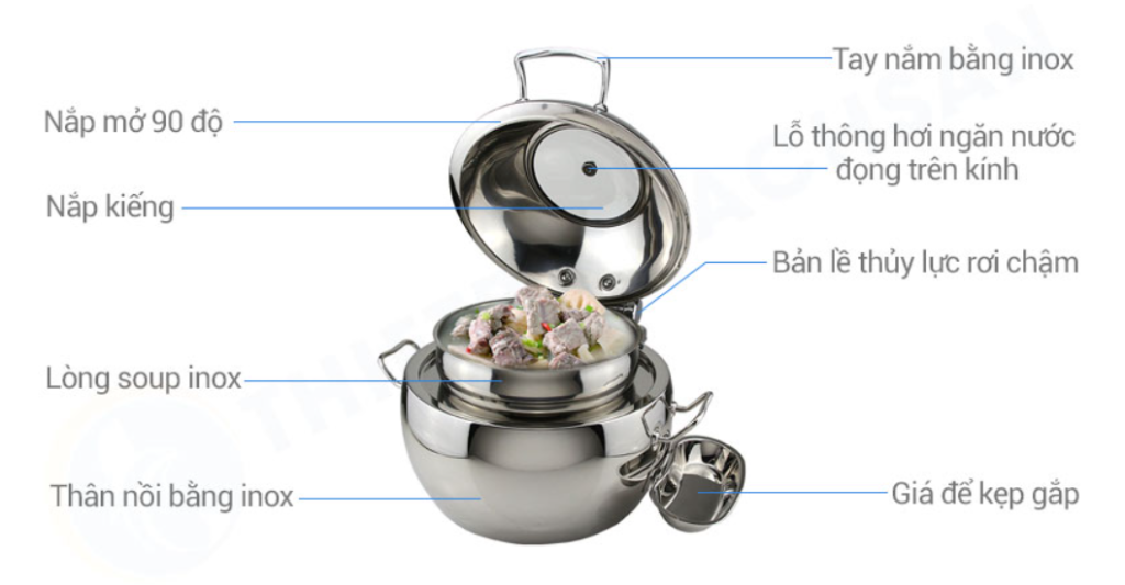 Cấu tạo Nồi Hâm Cháo – Soup Tròn Nắp Kiếng SN#520059-1