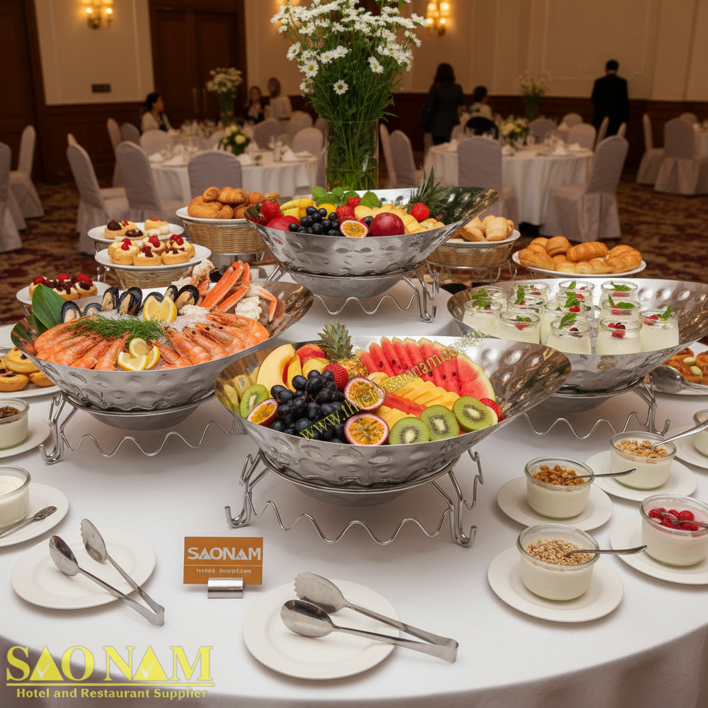 Chân Đế + Tô Inox Trưng Bày Thức Ăn SN#520143-145