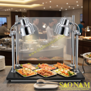 Đèn Hâm Nóng Thức Ăn 4 Bóng Mặt Đá Chữ Nhật Đen SN#520818