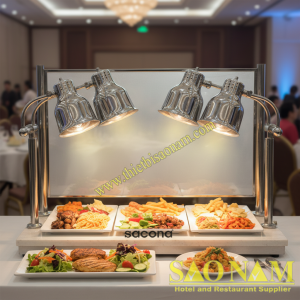  Đèn Hâm Nóng Thức Ăn 4 Bóng Mặt Đá Chữ Nhật Trắng SN#520819