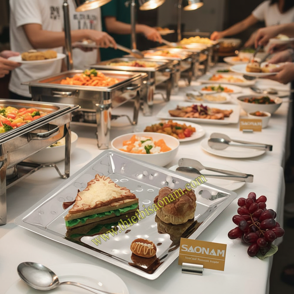 Dĩa Inox Trang Trí Buffet Vuông 33cm SN#520114