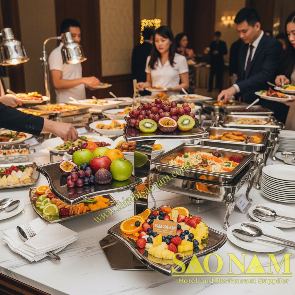 Giá Inox 3 Tầng Trưng Bày Thức Ăn SN#520308