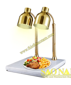 Đèn Hâm Nóng Thức Ăn Inox Vàng Đế Đá Trắng 2 Bóng Rời SN#520814