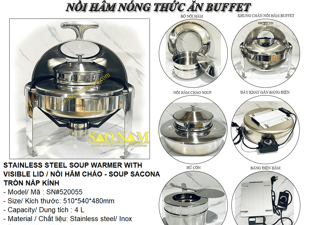 Nồi Hâm Cháo - Soup Tròn Nắp Kiếng
