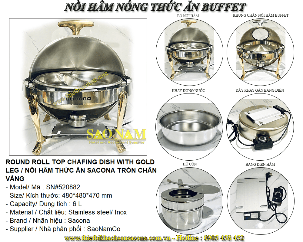 Nồi Hâm Thức Ăn Buffet Chân Vàng 