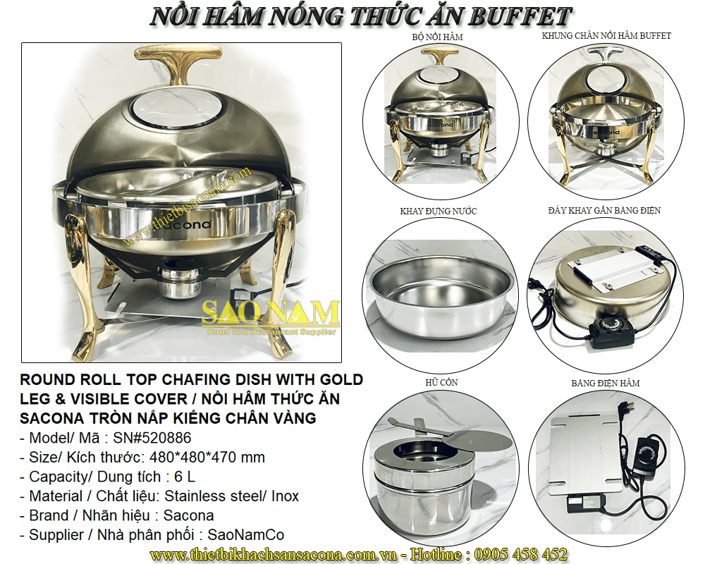 Nồi Hâm Thức Ăn Tròn Nắp Kiếng