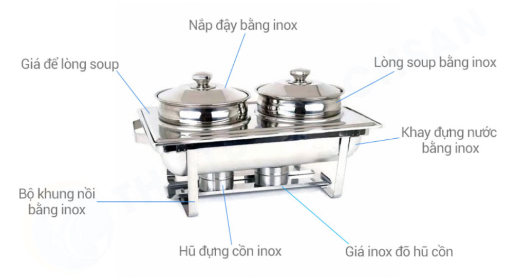 Cấu tạo Nồi Hâm Cháo – Soup Sacona Hình Chữ Nhật Chân Inox SN#520855