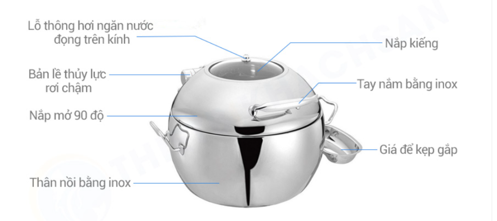 Cấu tạo Nồi Hâm Cháo – Soup Sacona Tròn Có Chân Nắp Kiếng SN#520058-2
