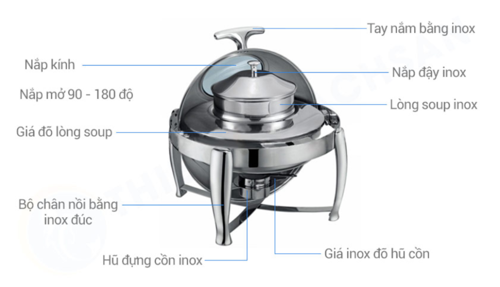 Cấu tạo Nồi Hâm Cháo – Soup Sacona Tròn Nắp Kiếng SN#520864