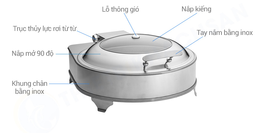 Cấu tạo Nồi Hâm Thức Ăn Sacona Tròn Nắp Kiếng Dùng Điện SN#520890