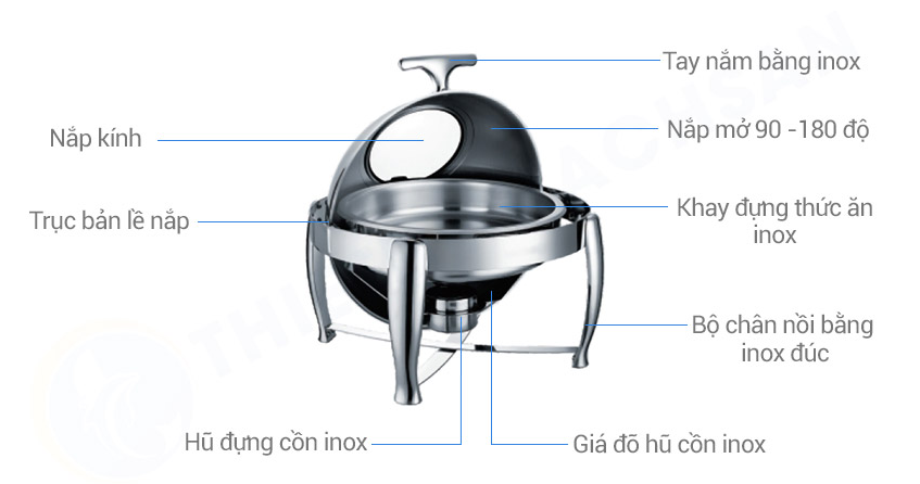 Cấu tạo Nồi Hâm Thức Ăn Sacona Tròn Nắp Kiếng SN#520862