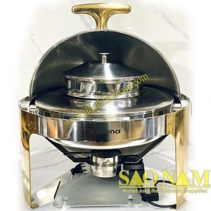 Nồi hâm cháo soup tròn nắp kính chân vàng