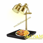 Đèn hâm nóng thức ăn bóng tròn chân đế inox mạ vàng đẹp, chất lượng Đèn hâm nóng thức ăn mạ vàng 2 bóng đế đá