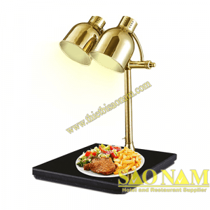 Đèn hâm nóng thức ăn mạ vàng 2 bóng đế đá