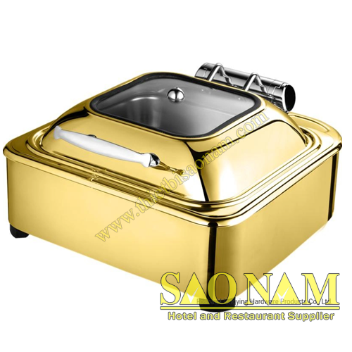 Nồi Hâm Thức Ăn Sacona Vuông Nắp Kiếng Dùng Điện ( Mạ Vàng ) SN#650604