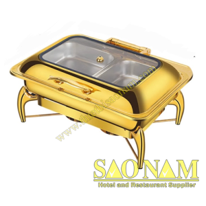 Nồi Hâm Thức Ăn Sacona Hình Chữ Nhật Nắp Kiếng ( Mạ Vàng ) SN#650609